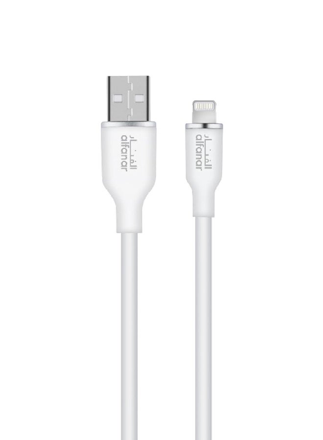 الفنار كابل الشحن السريع من بتيار 2.4 أمبير من نوع USB نوع A إلى لايتننج المصنوع من السيليكون والمزود بتقنية نقل بيانات 480 ميجابت في الثانية، أبيض 1 متر C2-41A-LSW04 - Image 1
